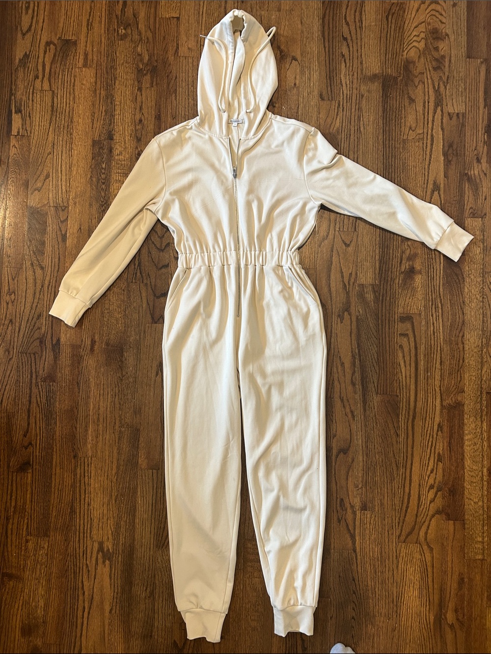Weworewhat  Cream Hooded Zip-Front Jumpsuit
